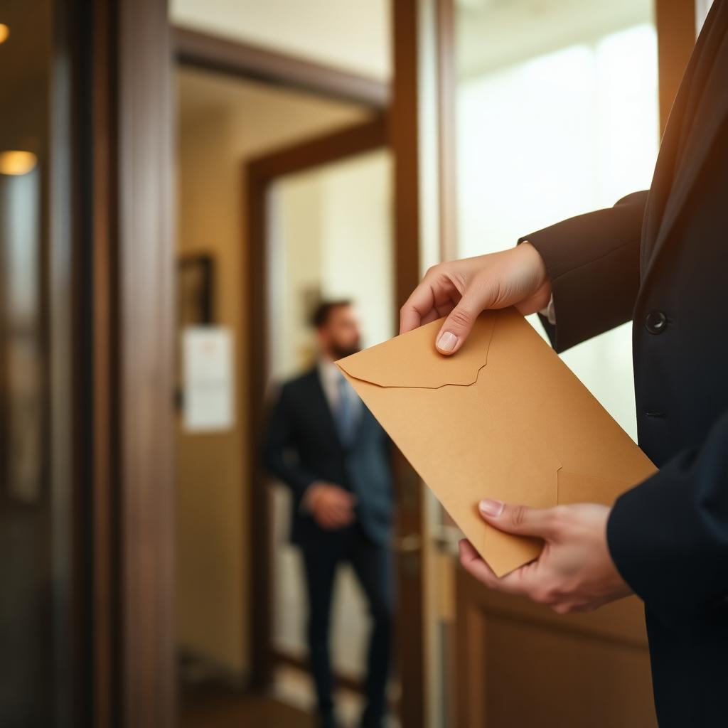 Licensed notary handing off legal documents to a business courier in Arizona
